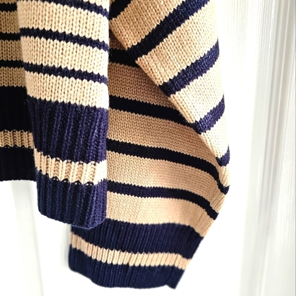 New INDUSTRY REPUBLIC CLOTHING Saddle Stripe Crewneck Sweater XL Khaki/Navy - Picture 5 of 14